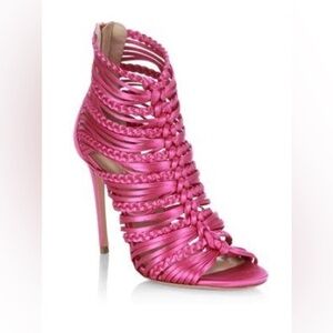 Aquazzura Elegant Pink Satin High Heels open toe Sandals